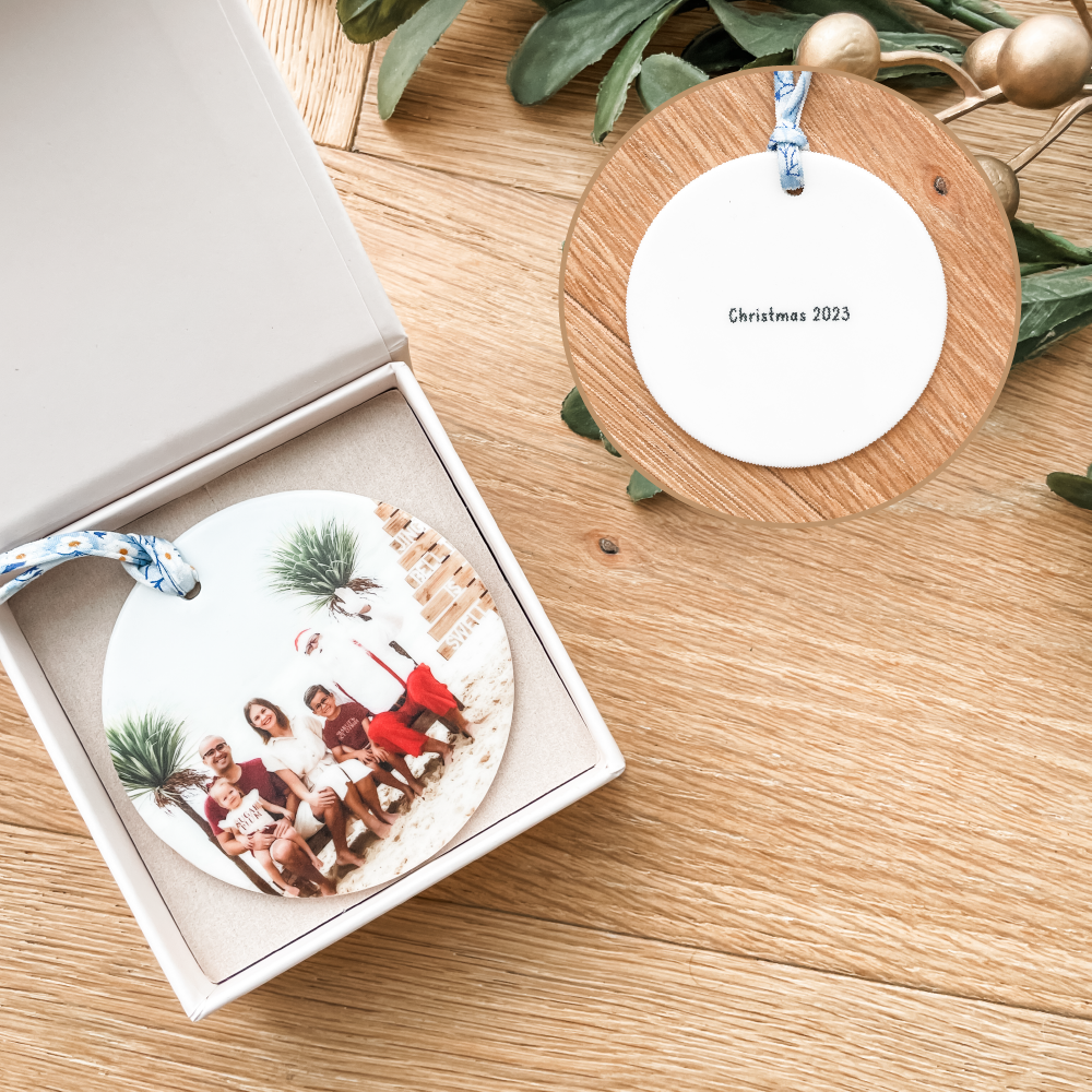 Luxe Christmas Ceramic Decoration + Gift Box - Liberty London - Photo Circle - Double Sided