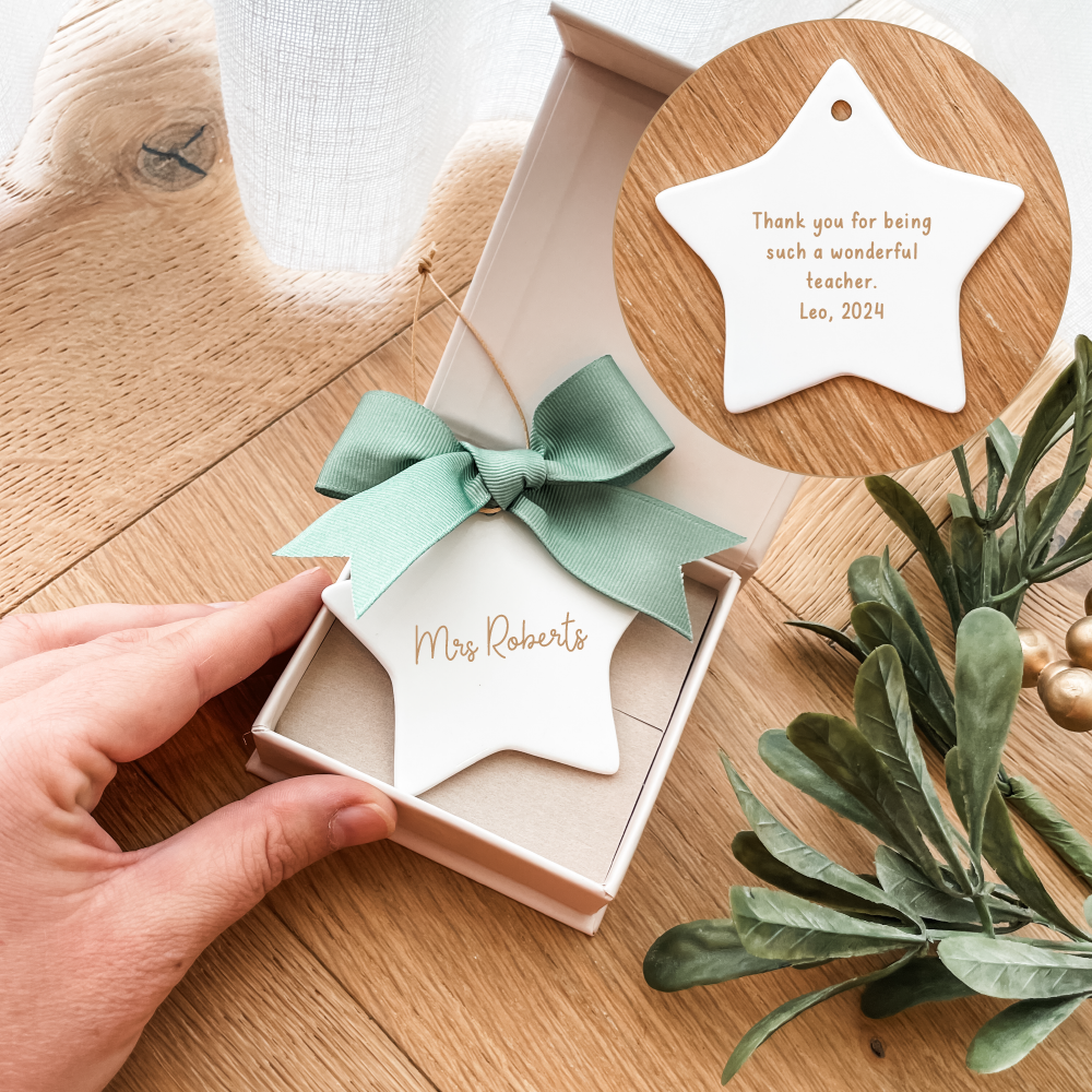 Luxe Christmas Ceramic Decoration + Gift Box - Star - Double Sided